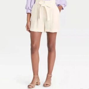 A New Day High Rise Paper Bag Shorts Cream Small. Clean!
